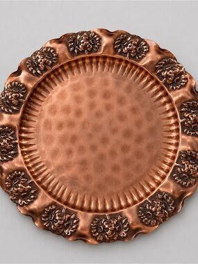 Vintage Embossed Copper Floral Charger Plate Hammered Decorative Wall Art